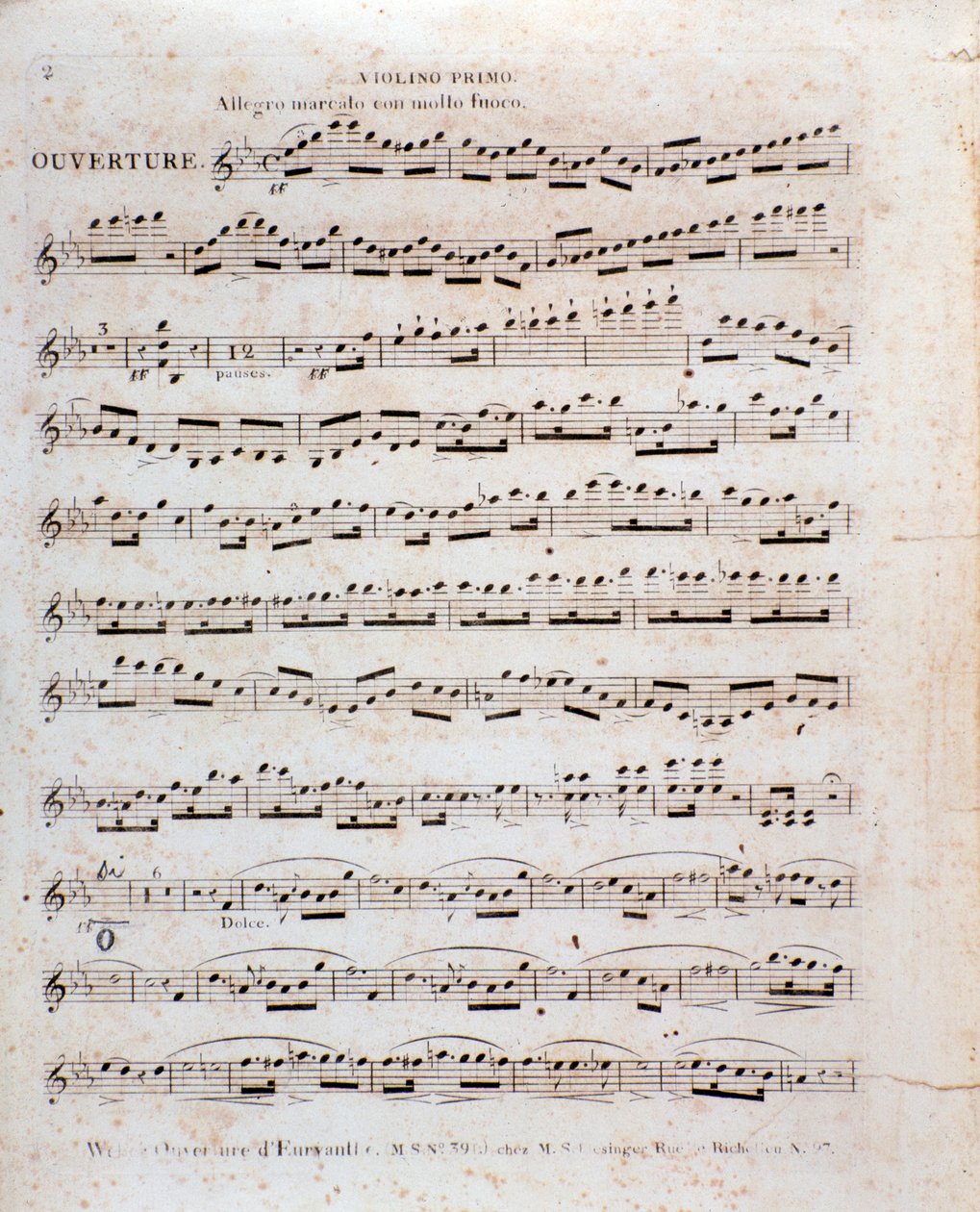 Primeira página da partitura musical, para violino, da ópera 