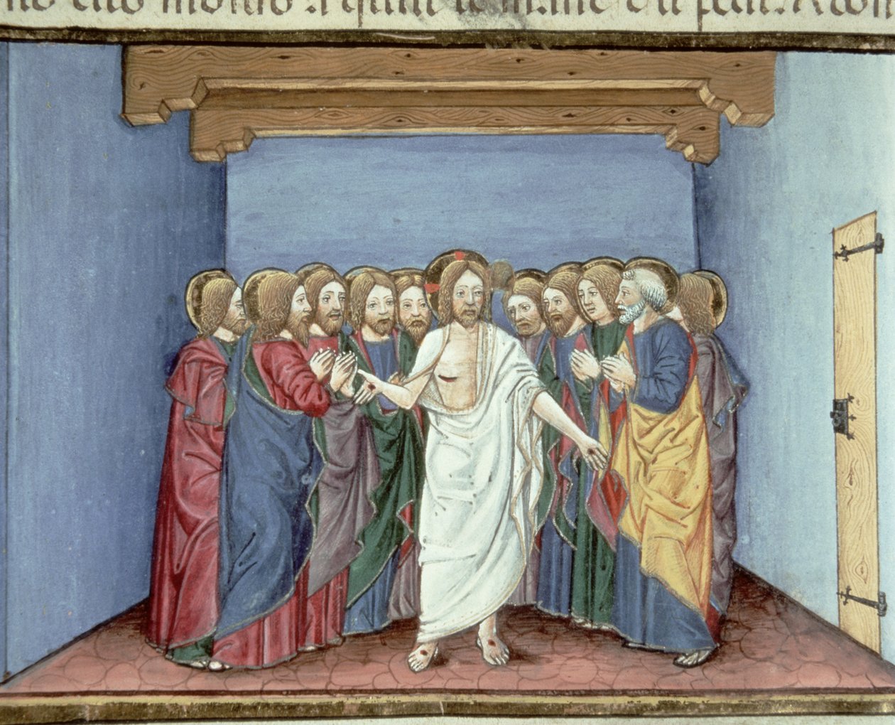 Fol.135v Jesus Aparece aos Discípulos Reunidos Sob Um Teto Por Medo dos Juízes (velino) de Italian School