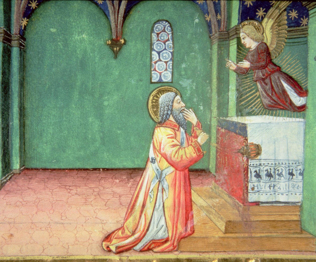 Fol.142r Um Anjo Aparece a Zacarias no Templo (velino) de Italian School