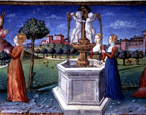 Fol.34v O Arcanjo Rafael Visita Maria (velino) de Italian School