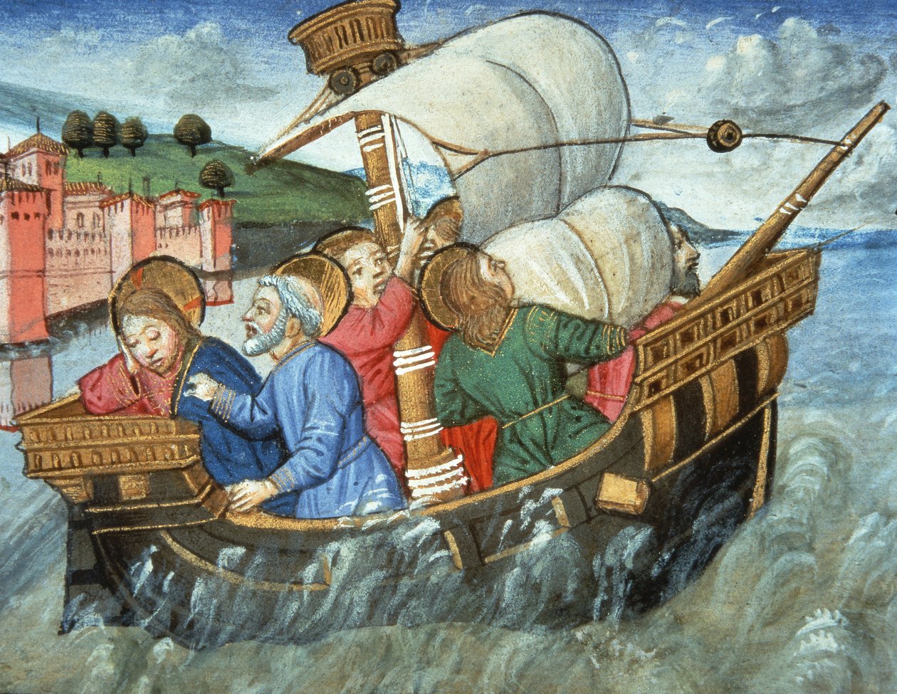 Fol.49v Tempestade no Mar Tiberiano (velino) de Italian School
