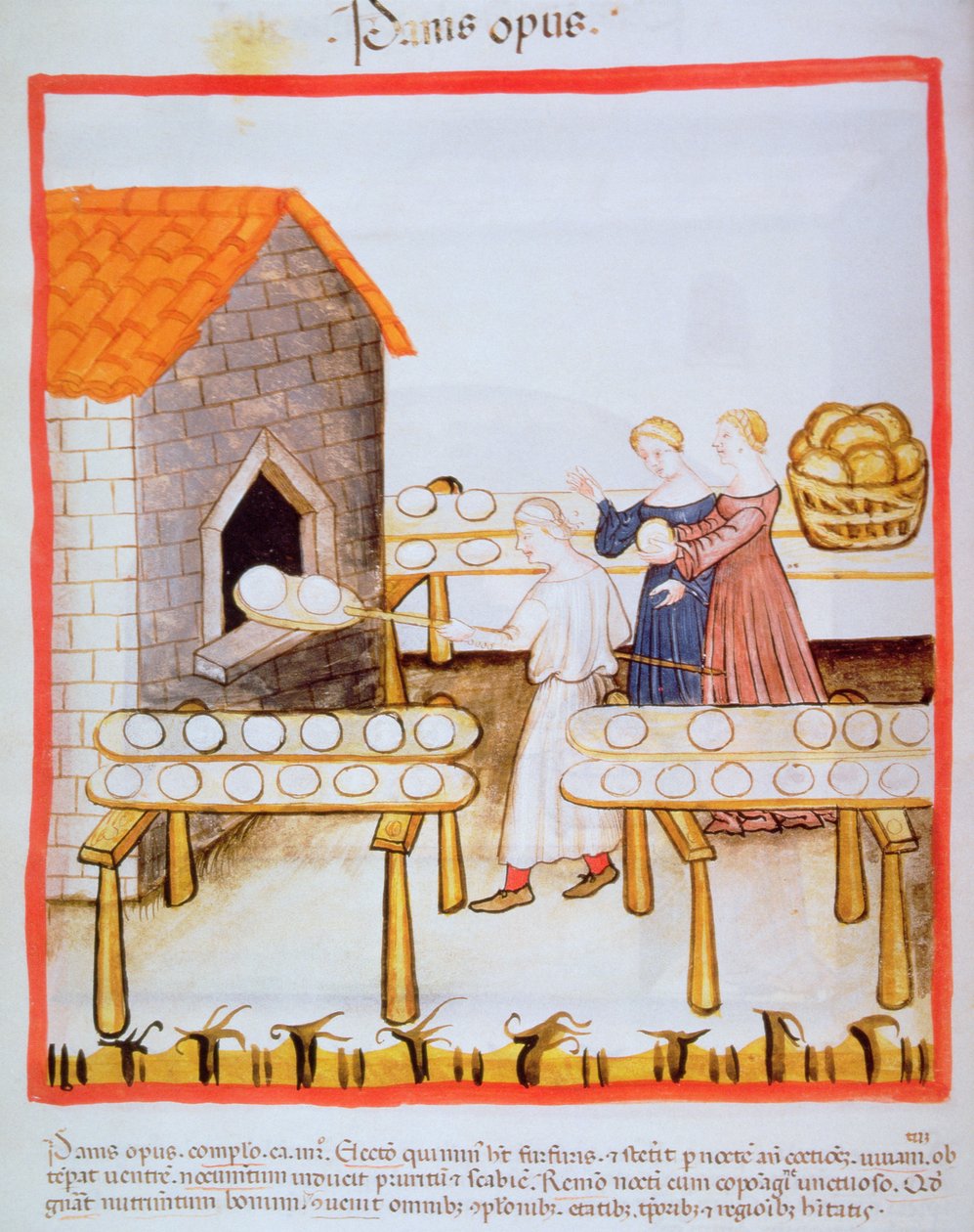 Fol.63v Assar pão integral, ilustração de Tacuinum Sanitatis de Italian School