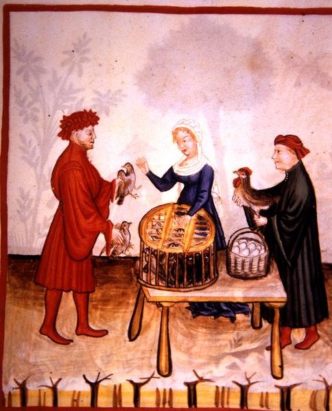 Fol.67r A Venda de Pombas Novas, ilustração de 