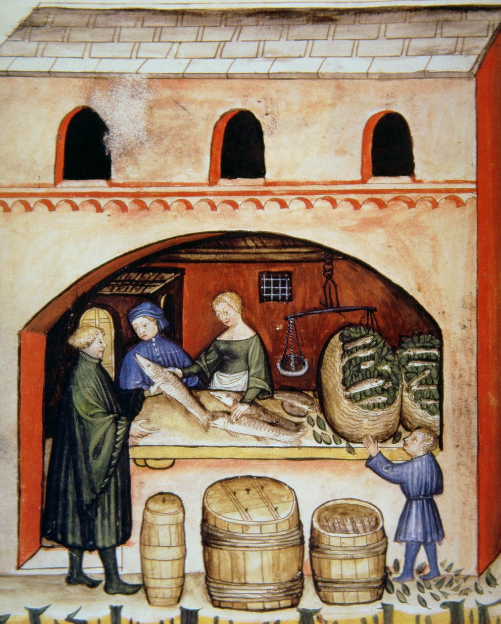 Fol.82v peixe salgado, ilustração do Tacuinum Santiatis Codex Vindobonensis de Italian School