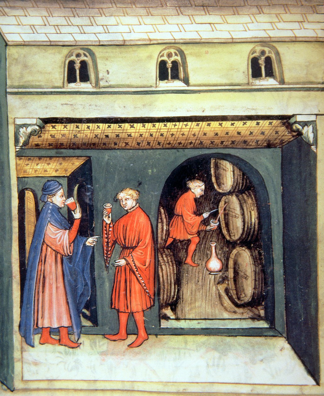 Fol.86v Vinho de frutas envelhecido, ilustração do Tacuinum Santiatis Codex Vindobonensis de Italian School