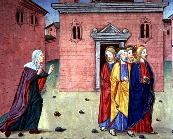Fol.86v Cristo conhece uma mulher e diz "estás curado" (vellum) de Italian School