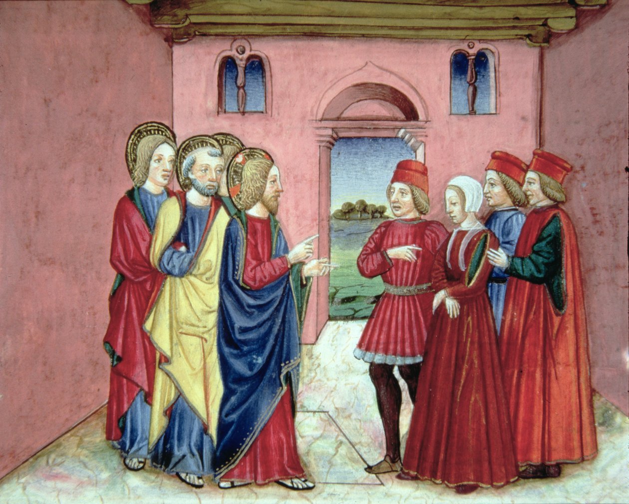 Fol.89R Os fariseus apresentam a Cristo uma mulher apanhada em adultério (velino) de Italian School