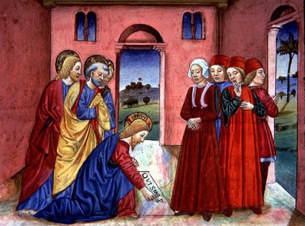 Fol.89r Cristo escreve no chão do templo 