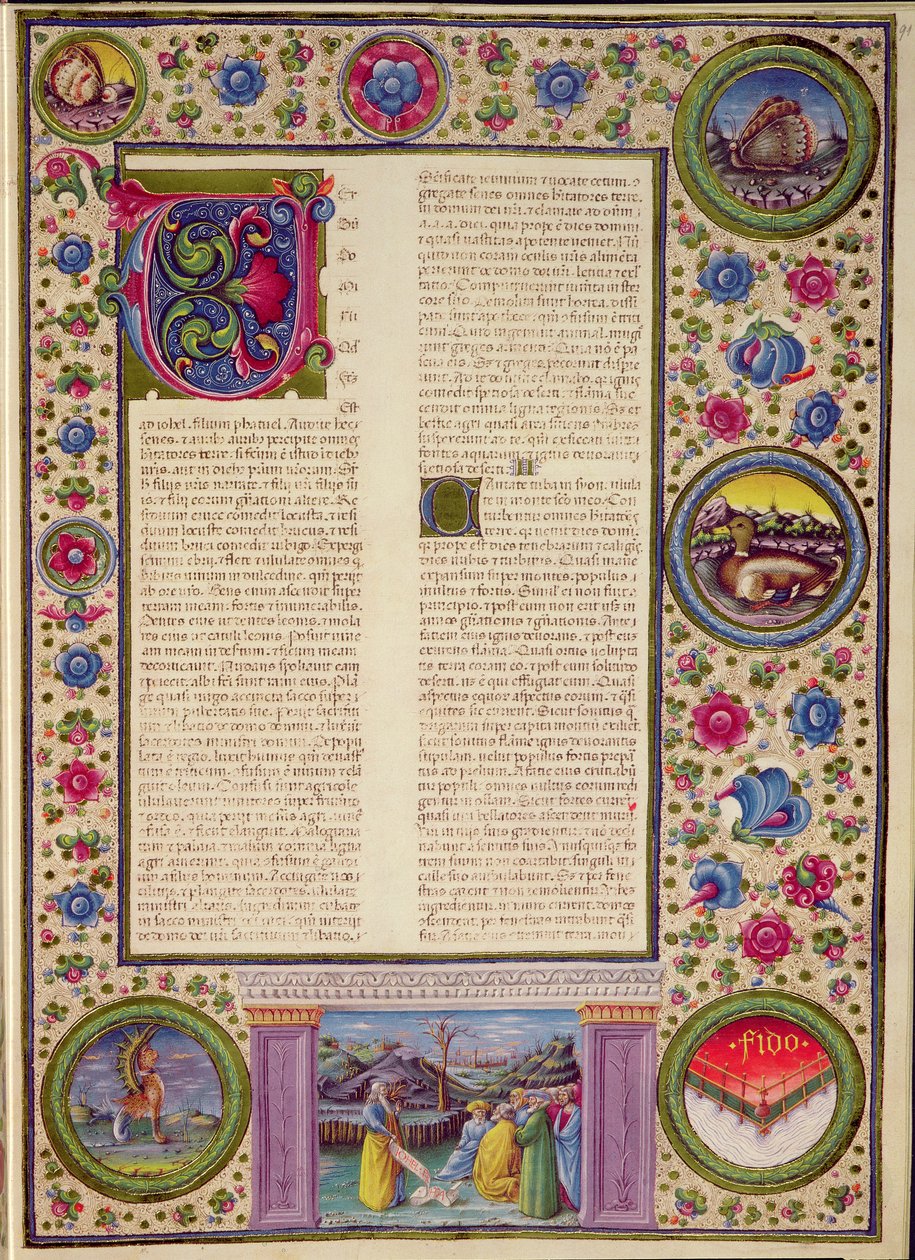 Fol.91r Livro do Profeta Joel (um profeta menor do século VIII aC que pregou em Jerusalém), da Bíblia Borso d