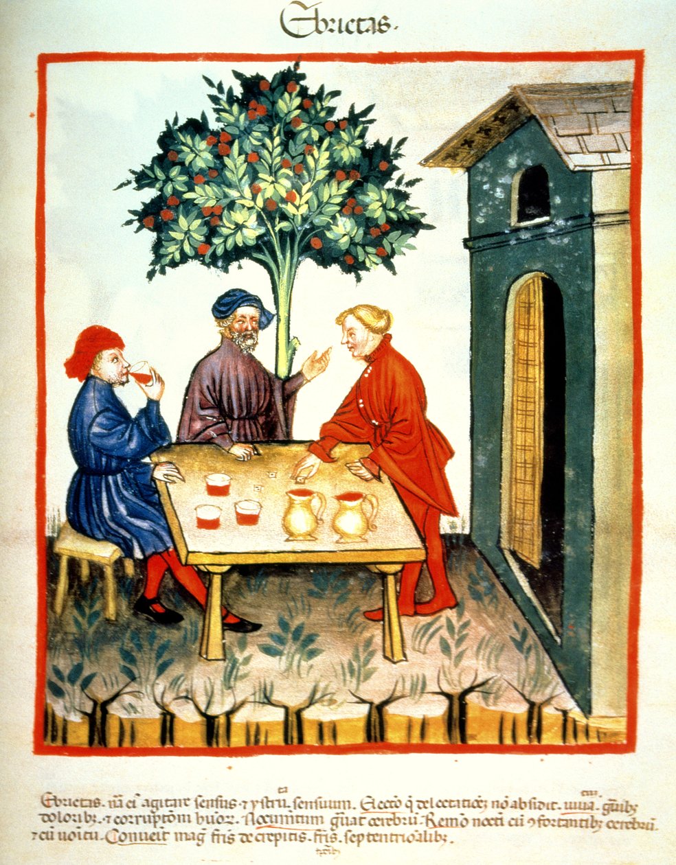 Embriaguez Fol.99r, ilustração de Tacuinum Santiatis Codex Vindobonensis de Italian School