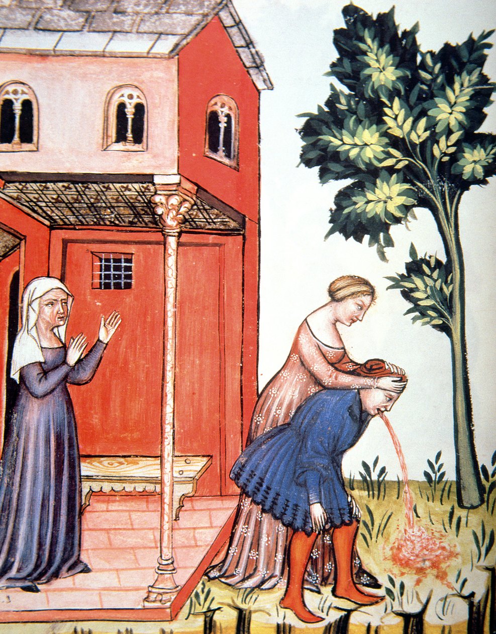 Fol.99v Throwing Up, ilustração de Tacuinum Santiatis Codex Vindobonensis de Italian School