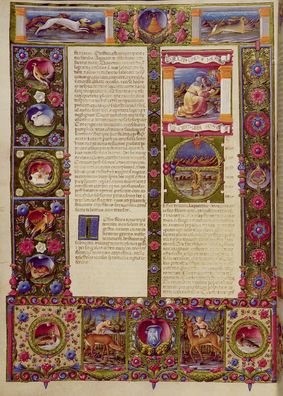 Fol. Fim do Livro de Moisés, Início do Livro de Josué, da Bíblia de Borso d