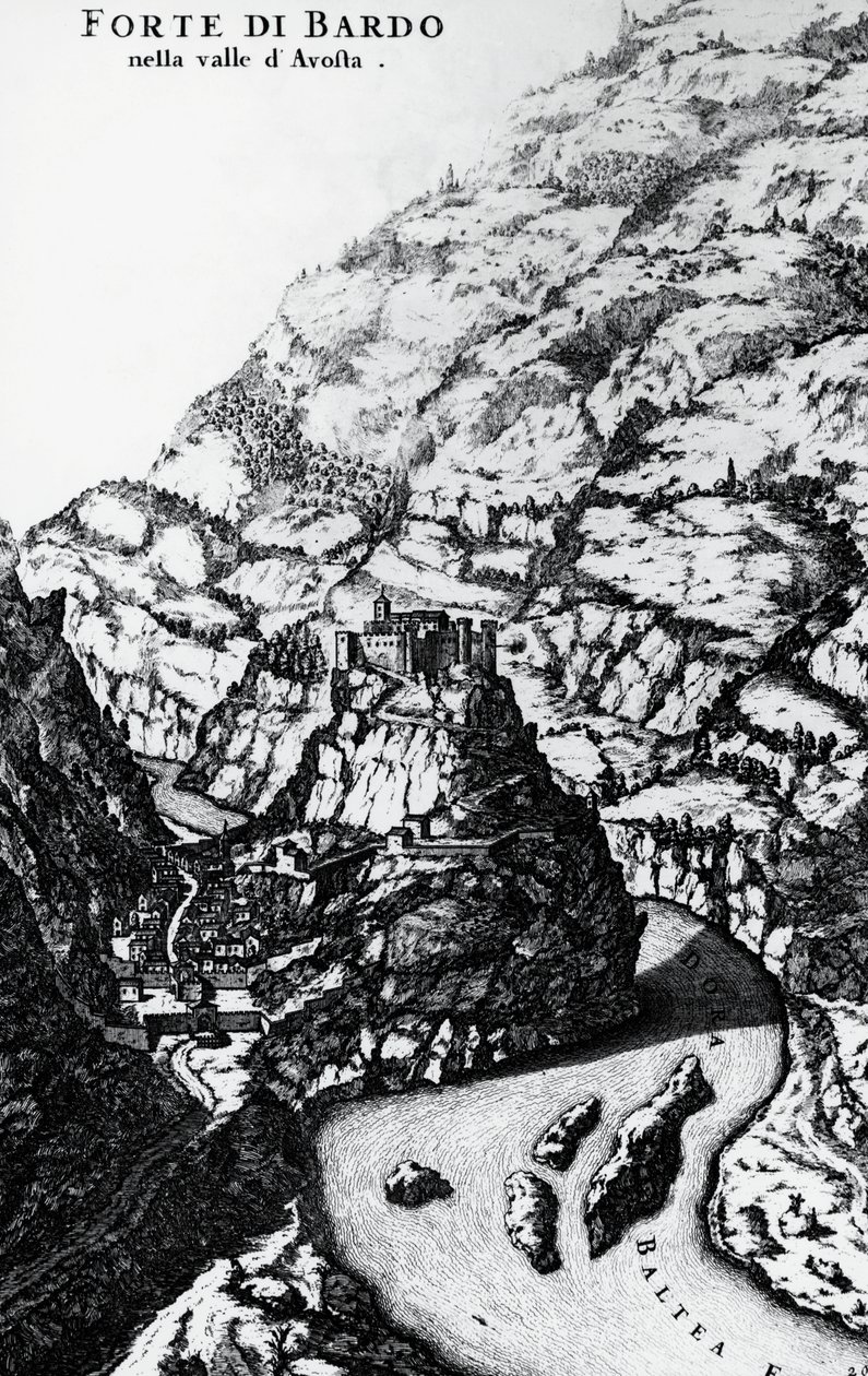 Fort Bard, gravura do Theatrum Sabaudiae de Italian School