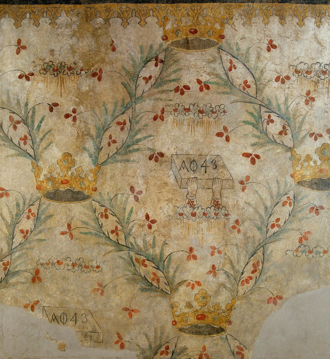 Fresco de ornamentação floral e coroas, antigamente na Casa Vismara em Legnano, XVsec. de Italian School