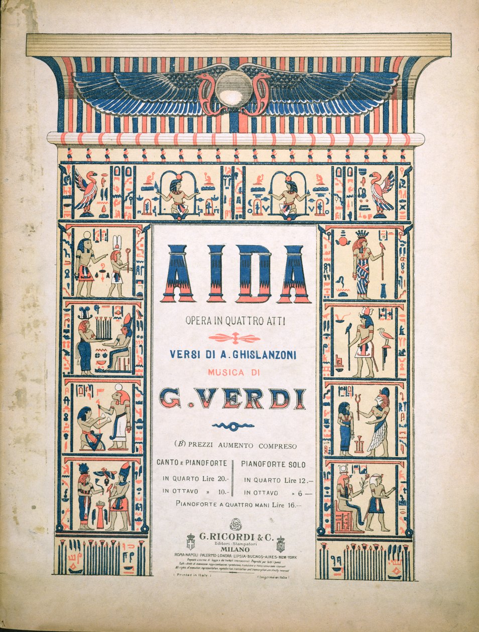 Capa para a partitura de Aida, de Giuseppe Verdi (1813-1901) de Italian School