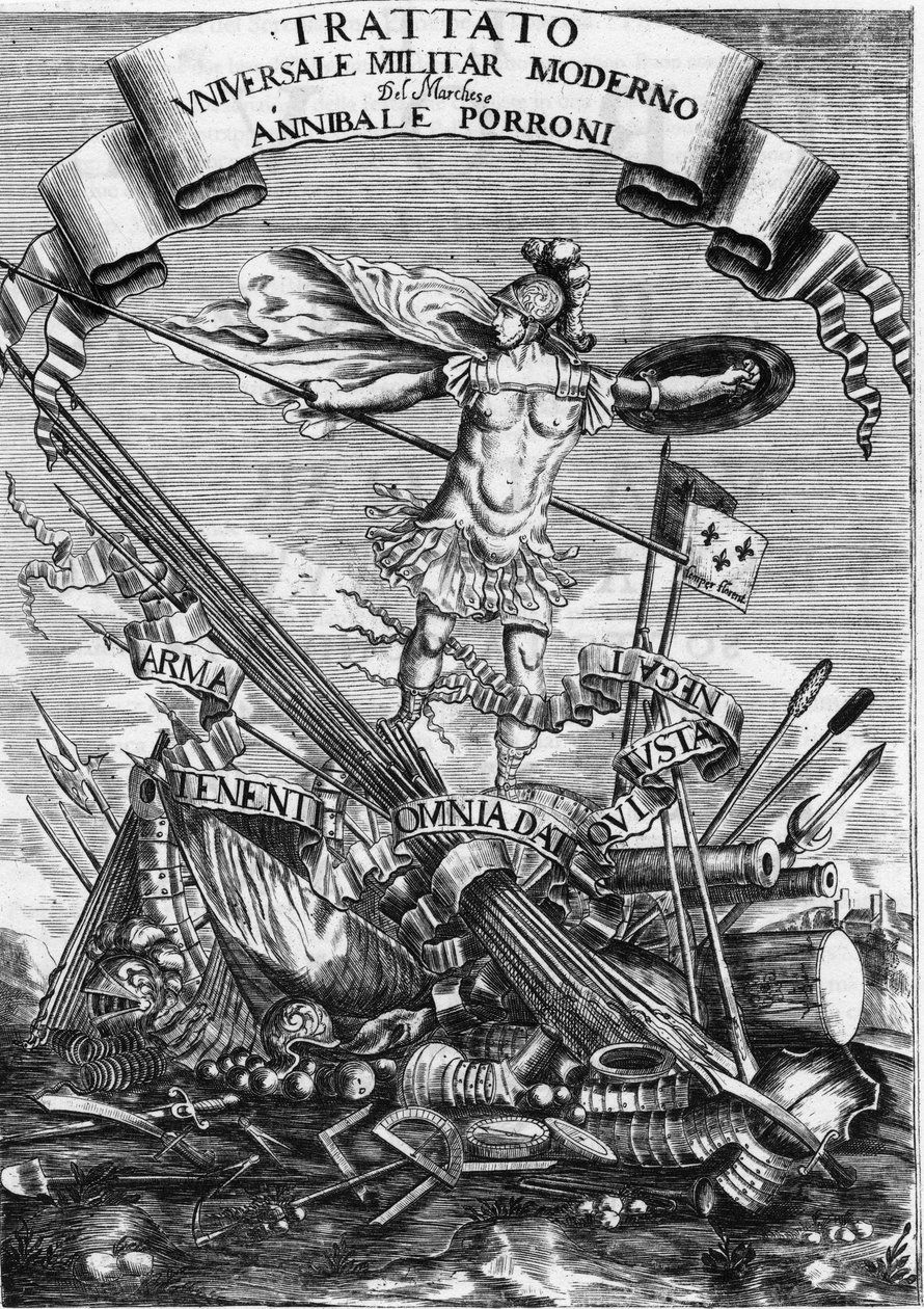 Frontispício do "Trattato Universale Militare Moderno" (Tratado Militar Universal Moderno) de 1676 de Italian School
