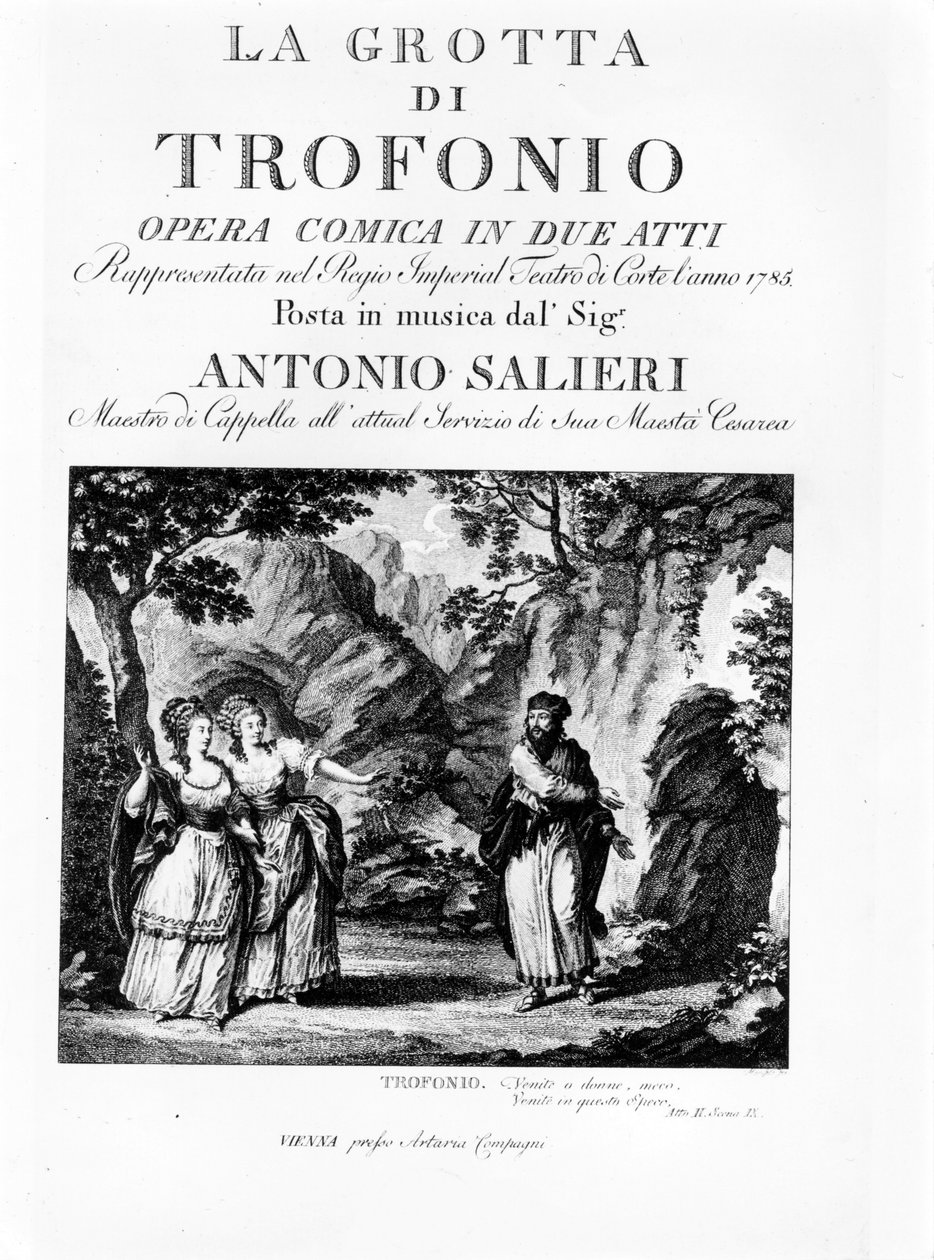 Frontispício do libreto de La Grotta di Trofonio, ópera cômica em 2 atos de Antonio Salieri (1750 - 1825). 1785 de Italian School