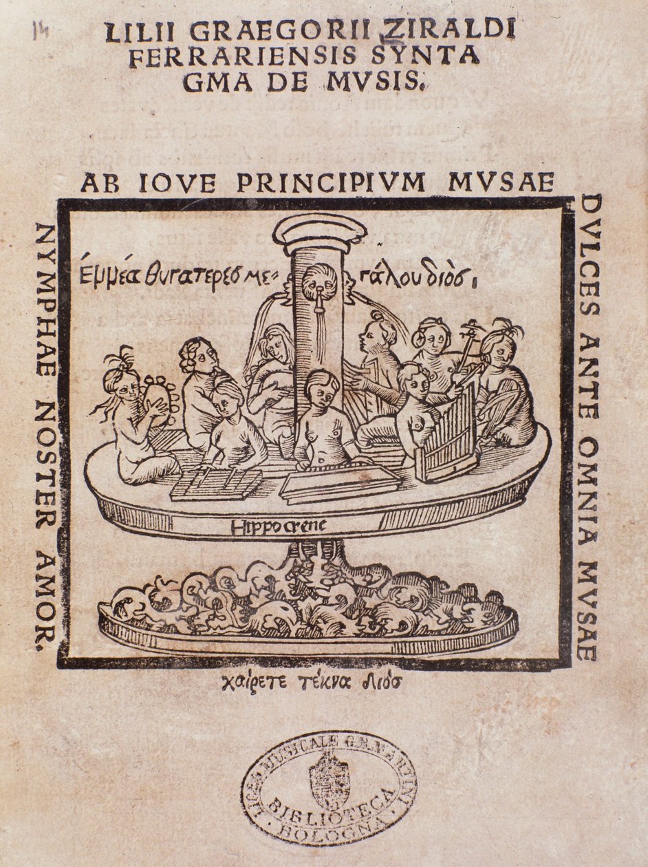 Frontispício de Lilii Graegorii Ziraldi Ferrariensis Syntagma De Mvsis de Giglio Gregorio Giraldi de Italian School