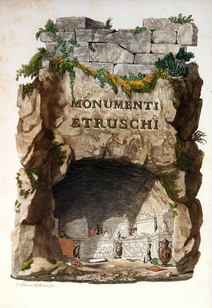 Frontispício de "Monumenti Etruschi" de Francesco Inghirami (1772-1846), publicado em Fiesole de Italian School