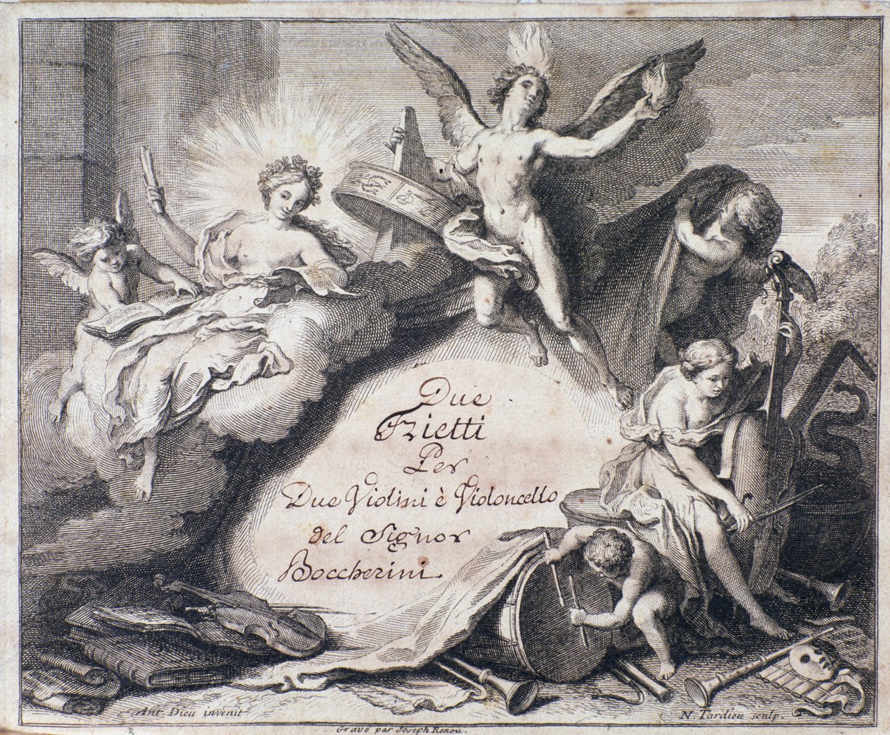 Frontispício da partitura de Dois trietti para dois violinos e violoncelo de Luigi Boccherini de Italian School
