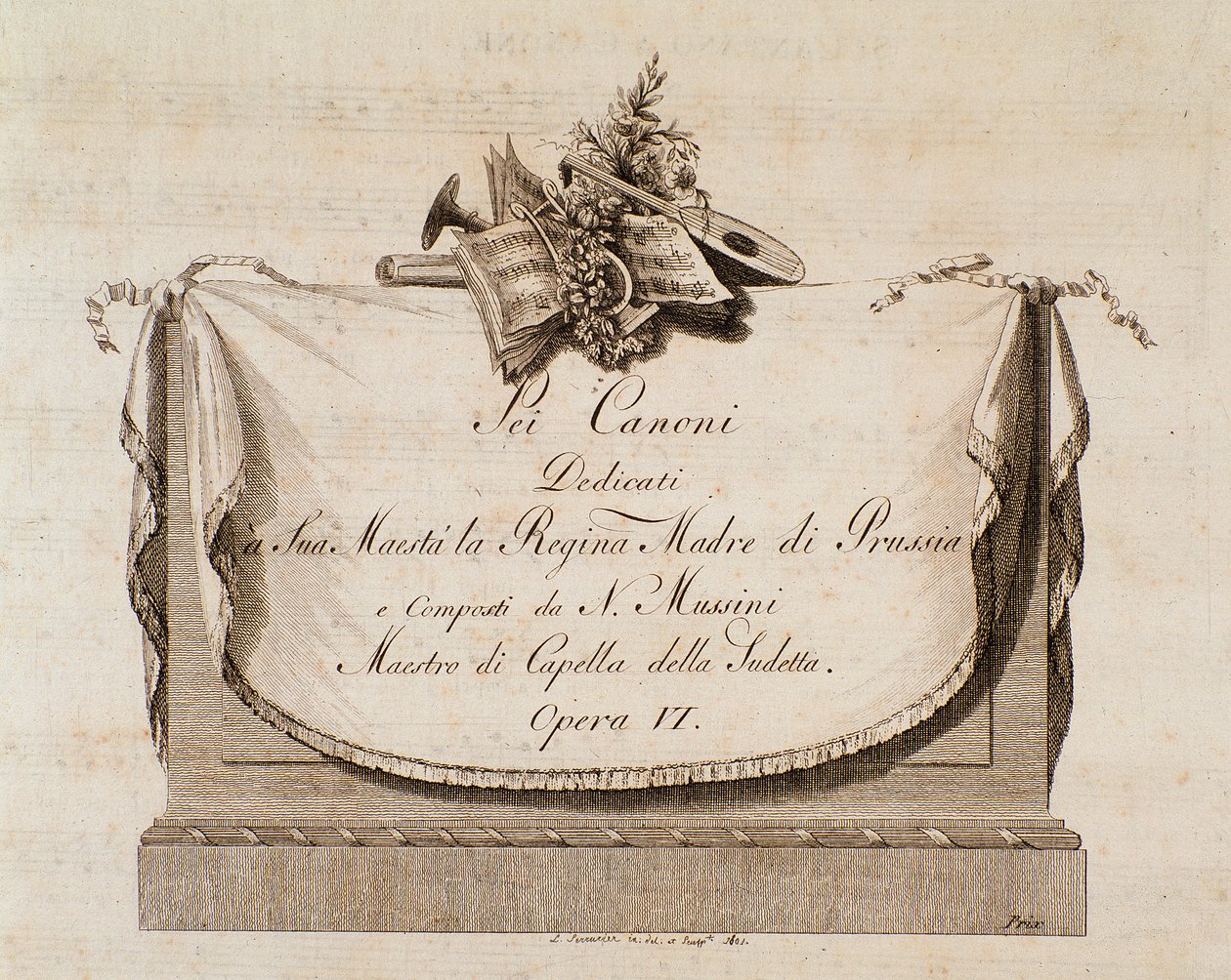 Frontispício da partitura de Sei canoni pelo compositor italiano Natale Mussini (1765-1837) dedicado à Rainha da Prússia de Italian School