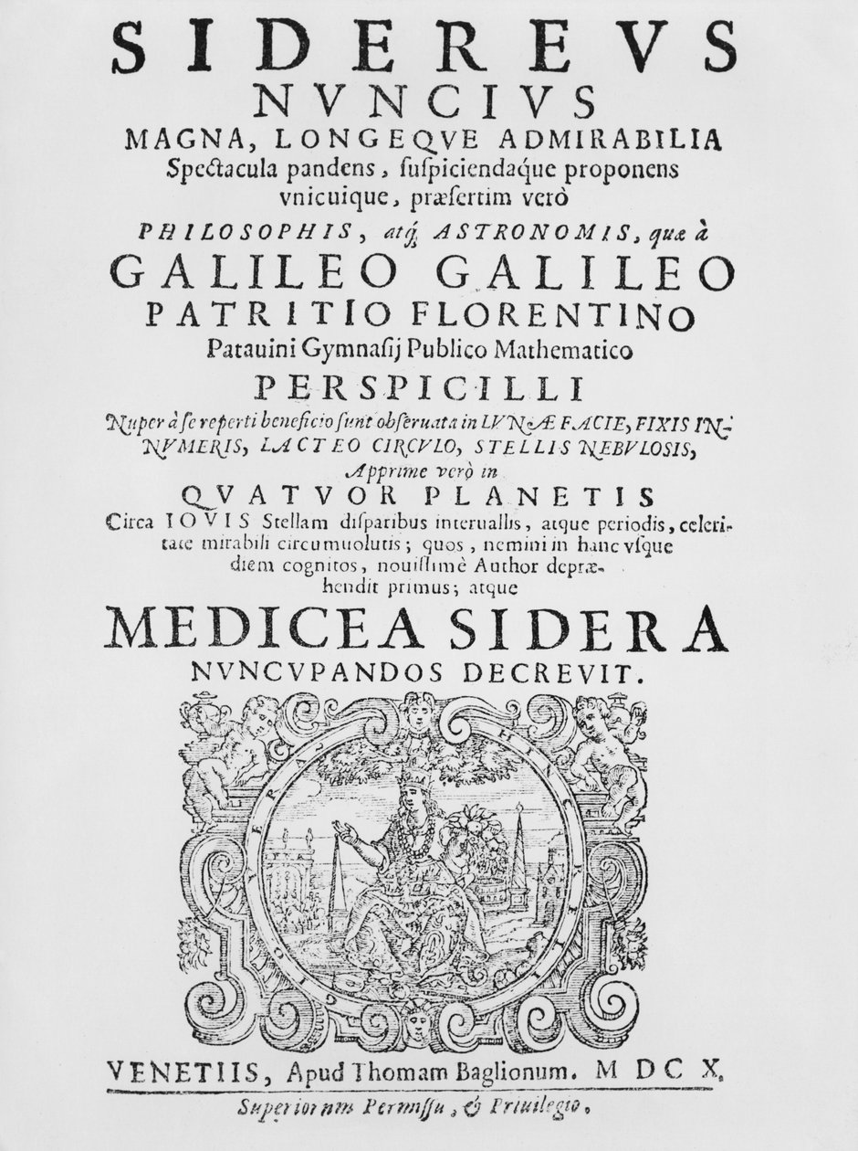 Frontispício de Sidereus Nuncius de Galileo Galilei, 1610 de Italian School