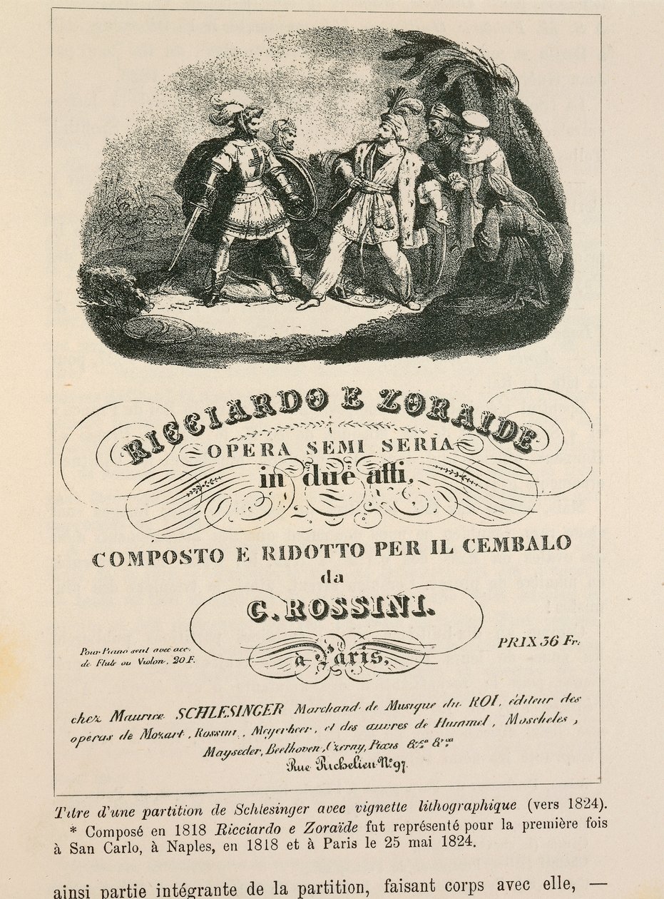 Frontispício a uma redução do cravo "Ricciardo e Zoraide" de Gioachino Rossini (litho) de Italian School