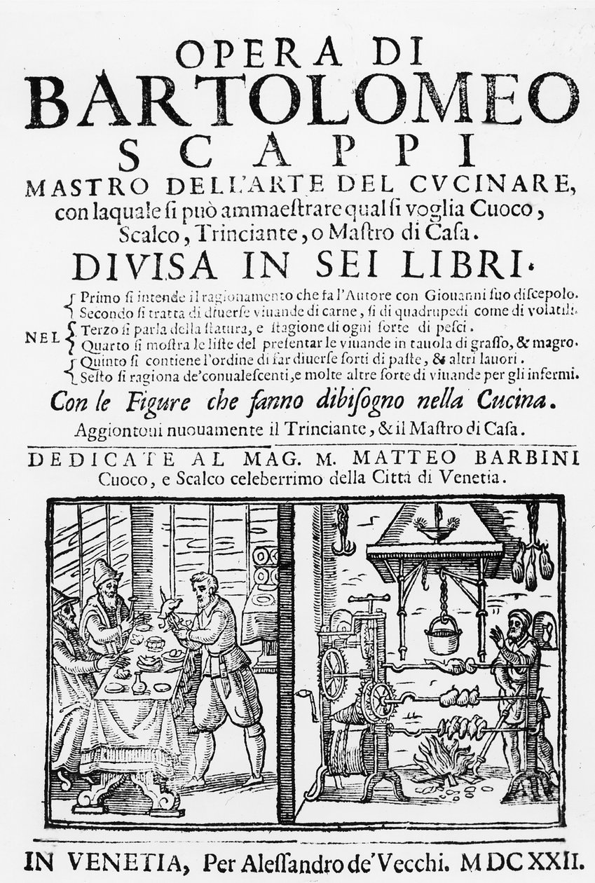 Frontispício para o livro de culinária de Bartolomeo Scappi, 1622 de Italian School