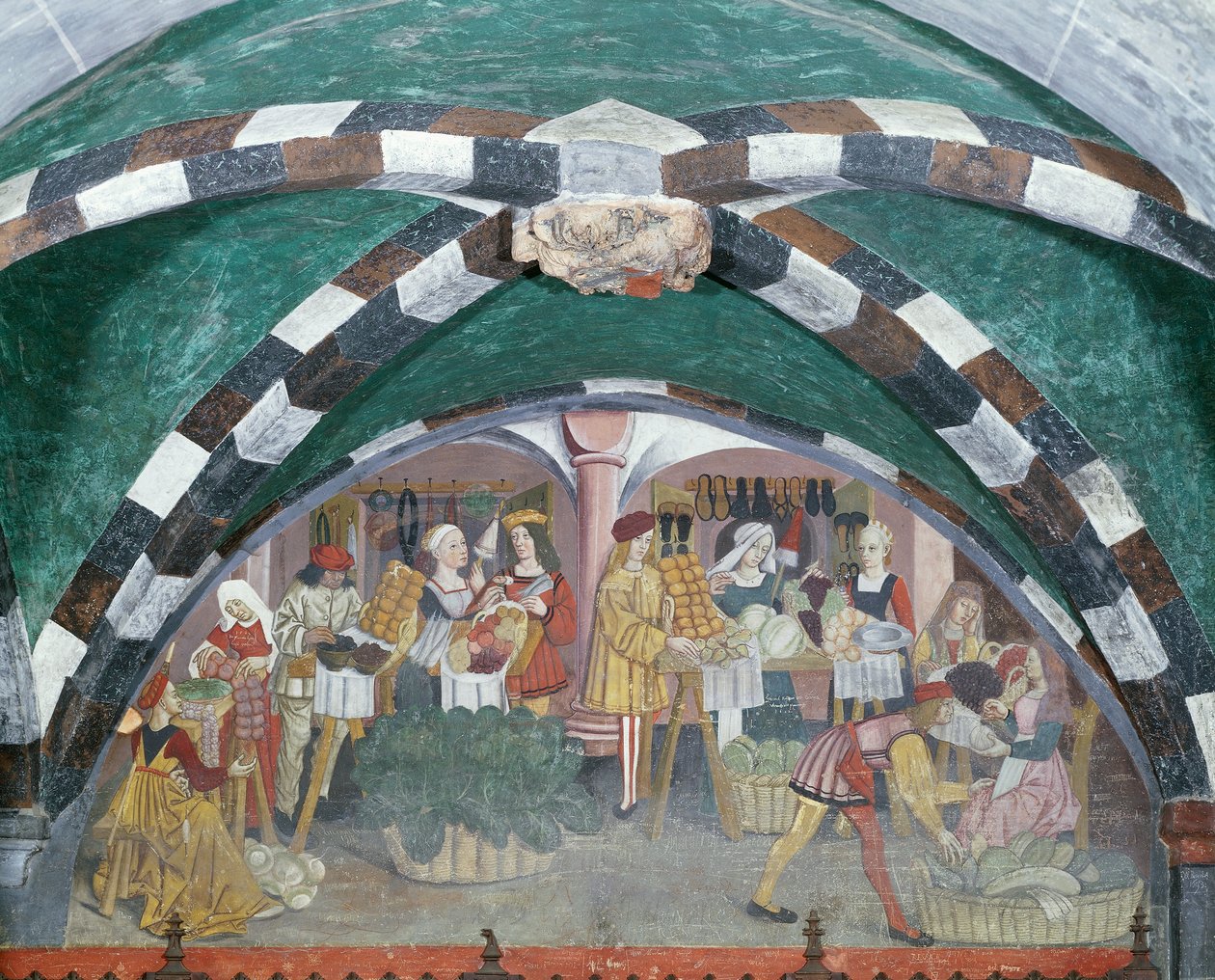 Mercado de frutas e legumes, c.1500 (fresco) de Italian School