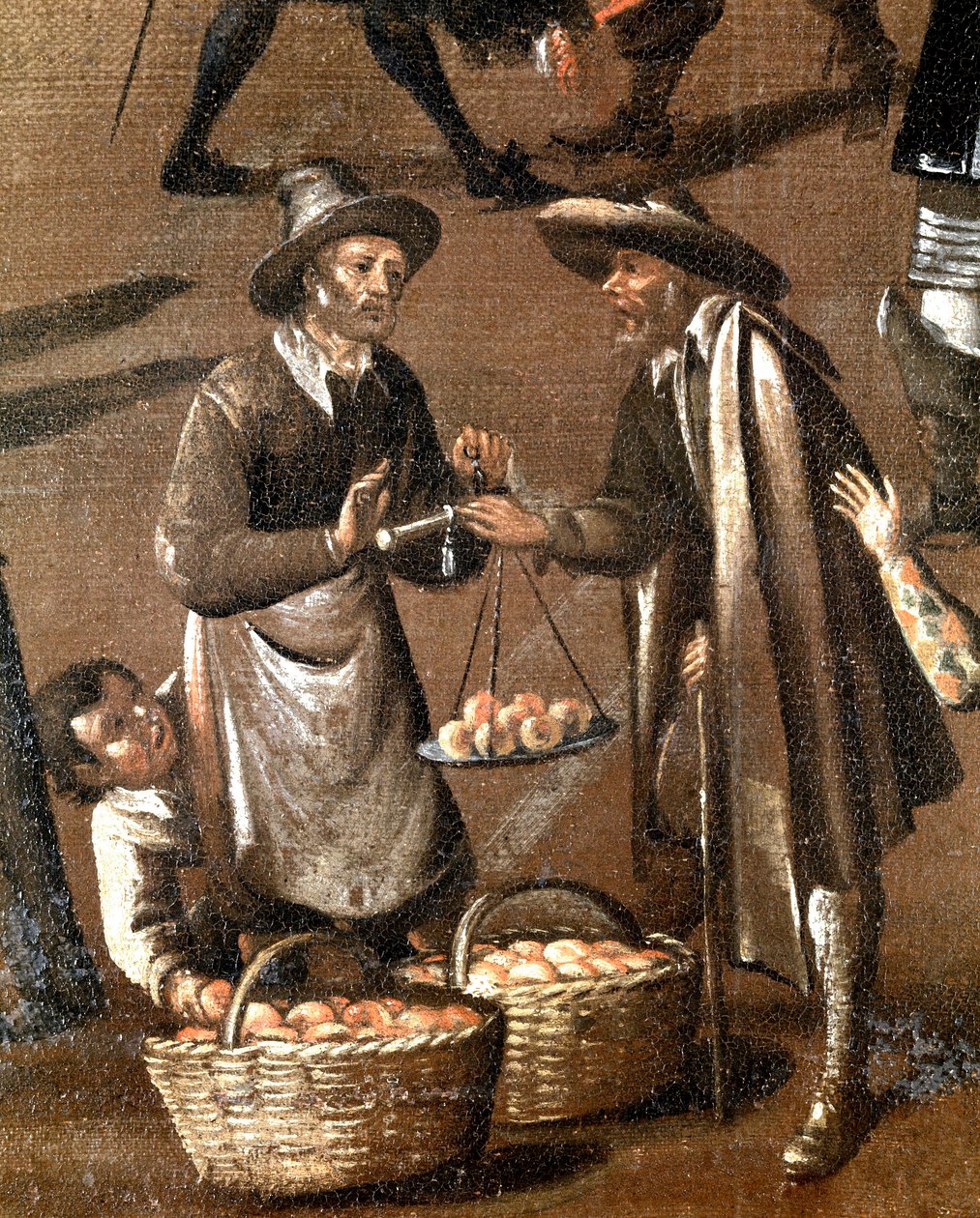 Vendedor de frutas e ladrãozinho, detalhe (Pintura de Italian School