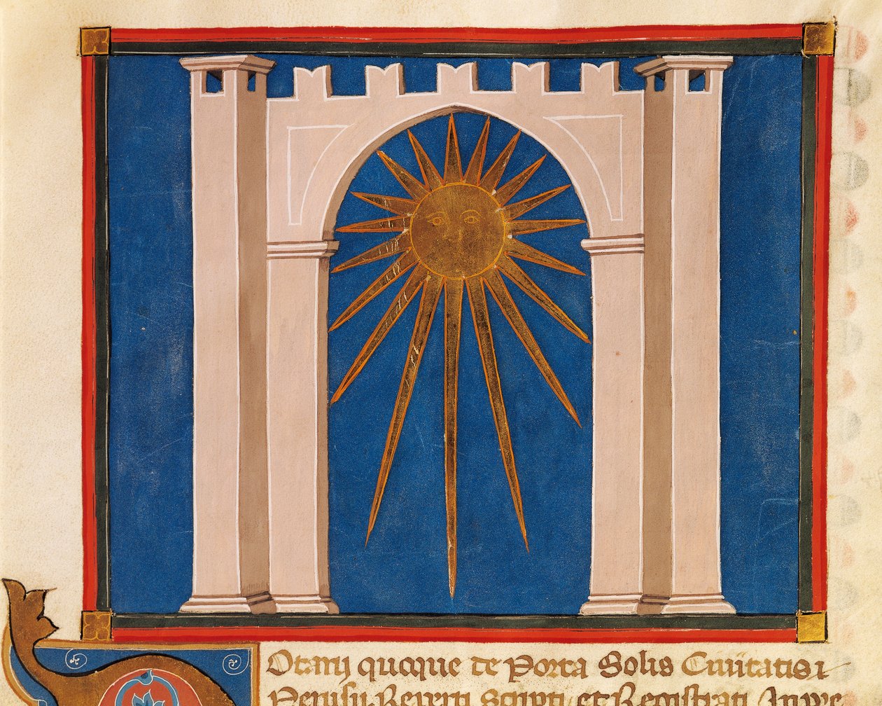 Porta do Sol, miniatura do Registro Notarial de Perugia, manuscrito, Itália do século XIV. de Italian School