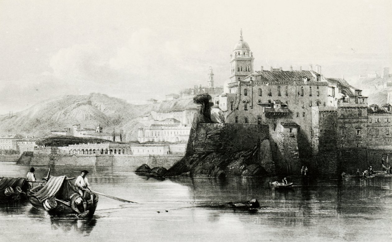 Muro da marina de Génova com Villa Doria Pamphili em fundo, gravura, ca. 1850, Itália de Italian School