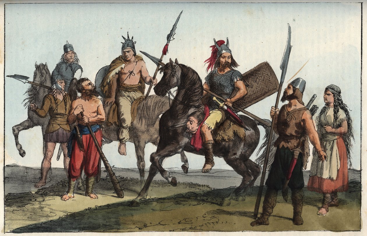 Tribo germânica dos Alamans (Alemands) - tribo dos Alemanni (Alamannen) Alamanni - gravura de "Usos e Costumes de Todos os Povos do Universo". Ou História do Governo, Leis, Milícias e Religião de Todas as Nações do Mais Real de Italian School