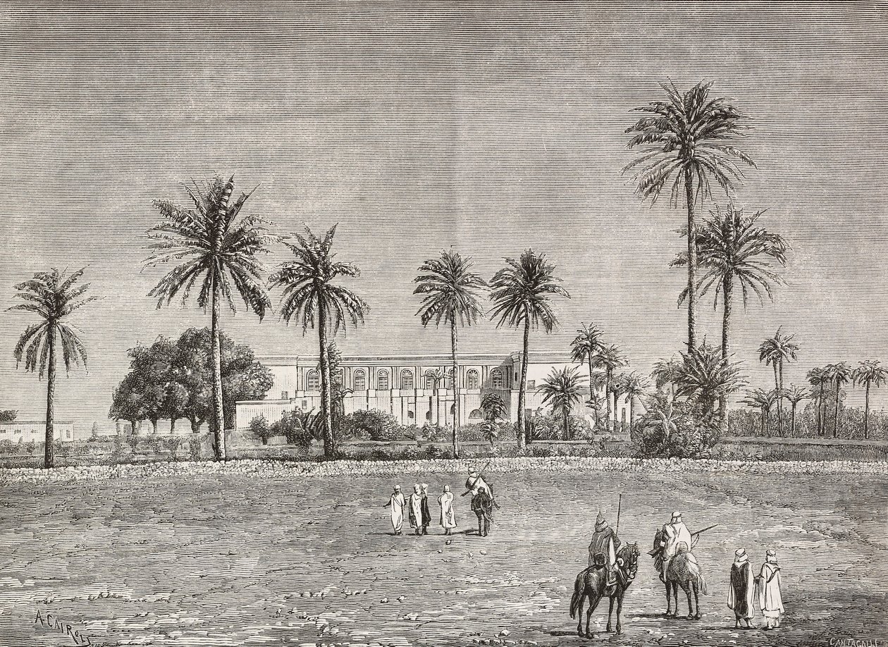 Palácio do Governador, onde residia o General Gordon, Cartum, Sudão, gravura de Cairoli da L