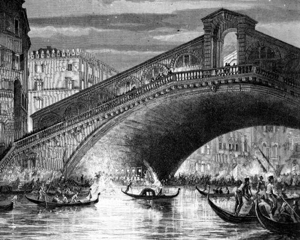 Grande Canal e a Ponte Rialto durante o Carnaval de Italian School