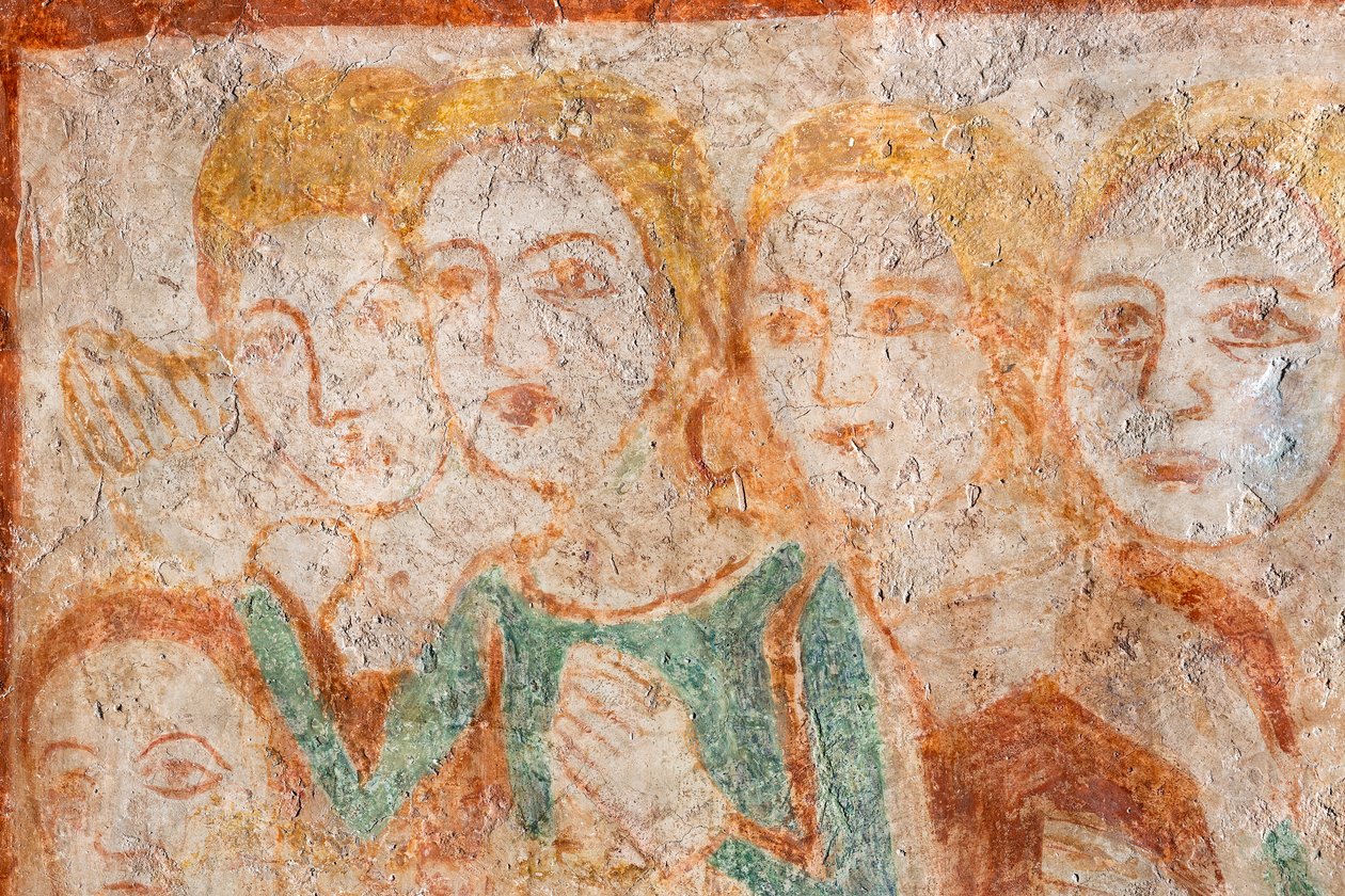 Grupo de fiéis ao fresco de Italian School