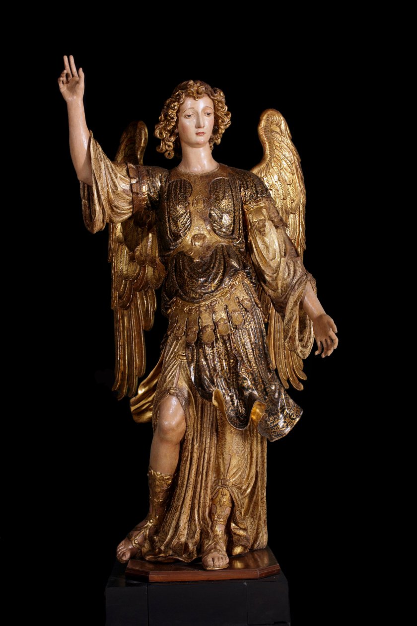 Anjo da Guarda (escultura em madeira, pintura e ouro de Italian School