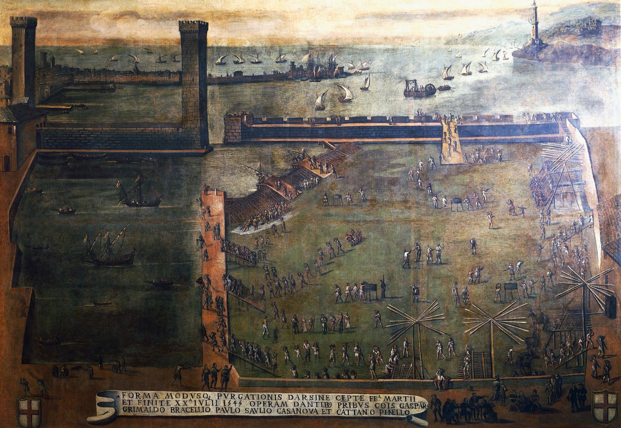 Porto do porto de Génova, pintura, Itália de Italian School