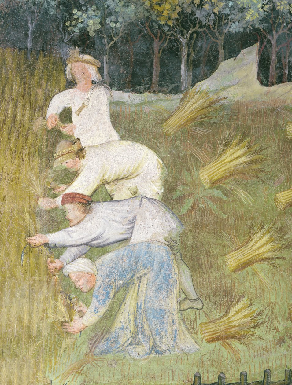 Colheita de trigo, detalhe (fresco) de Italian School