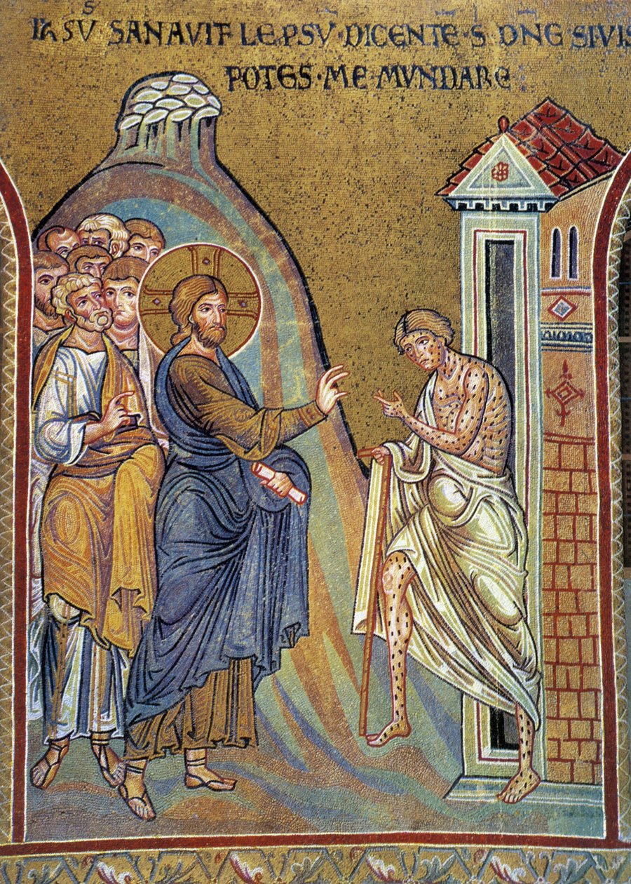 Curando o leproso - mosaico, Monreale, Itália de Italian School