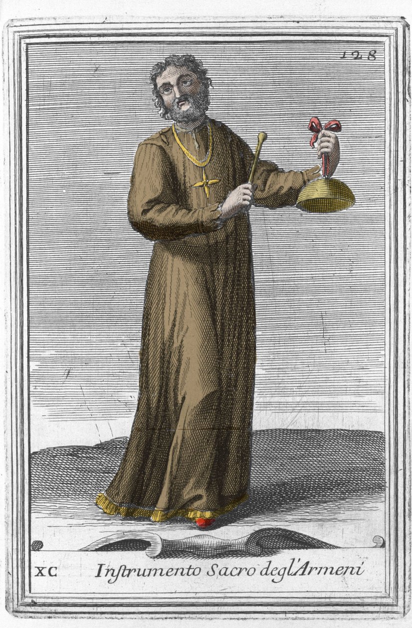 Santo instrumento arménio: instrumento musical semelhante a um sino. Gravura de "Gabinetto Armonico pieno d