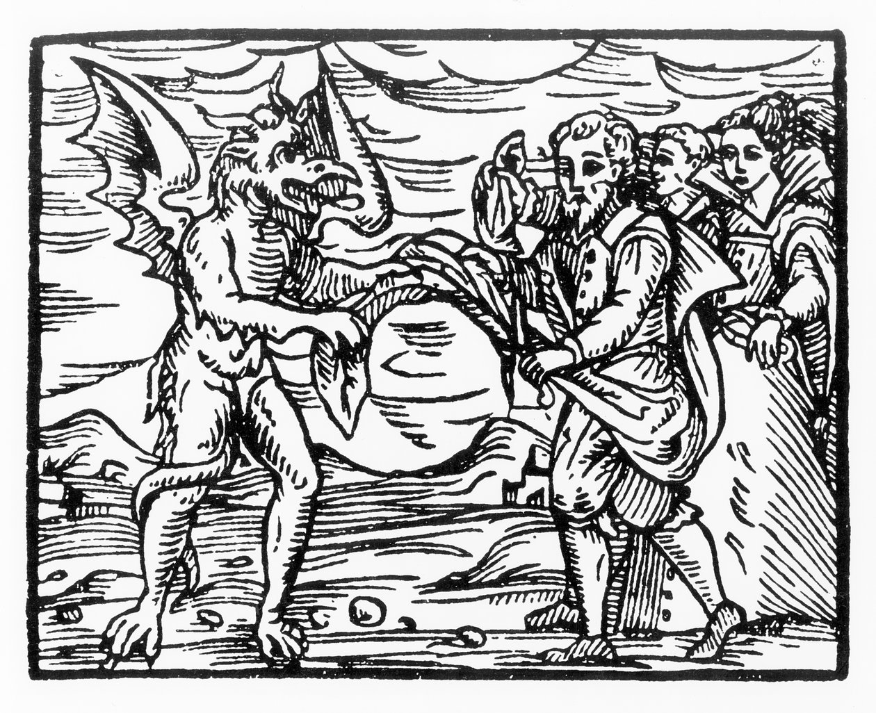 Homenagem ao Diabo, cópia de uma ilustração do Compendium Maleticarum por Pe. M Guaccius, Milão 1608, usado na História da Magia, publicado no final do século XIX de Italian School