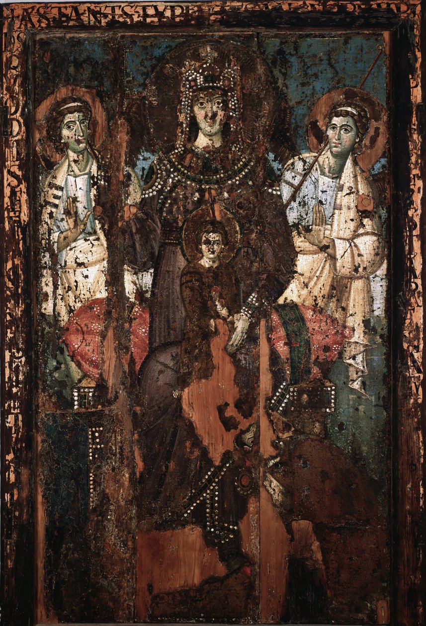 Ícone da Virgem de Clemence ou Madonna Theotokos Painting al "encaustic et tempera Igreja de Santa Maria em Trastevere, do século VIII de Italian School
