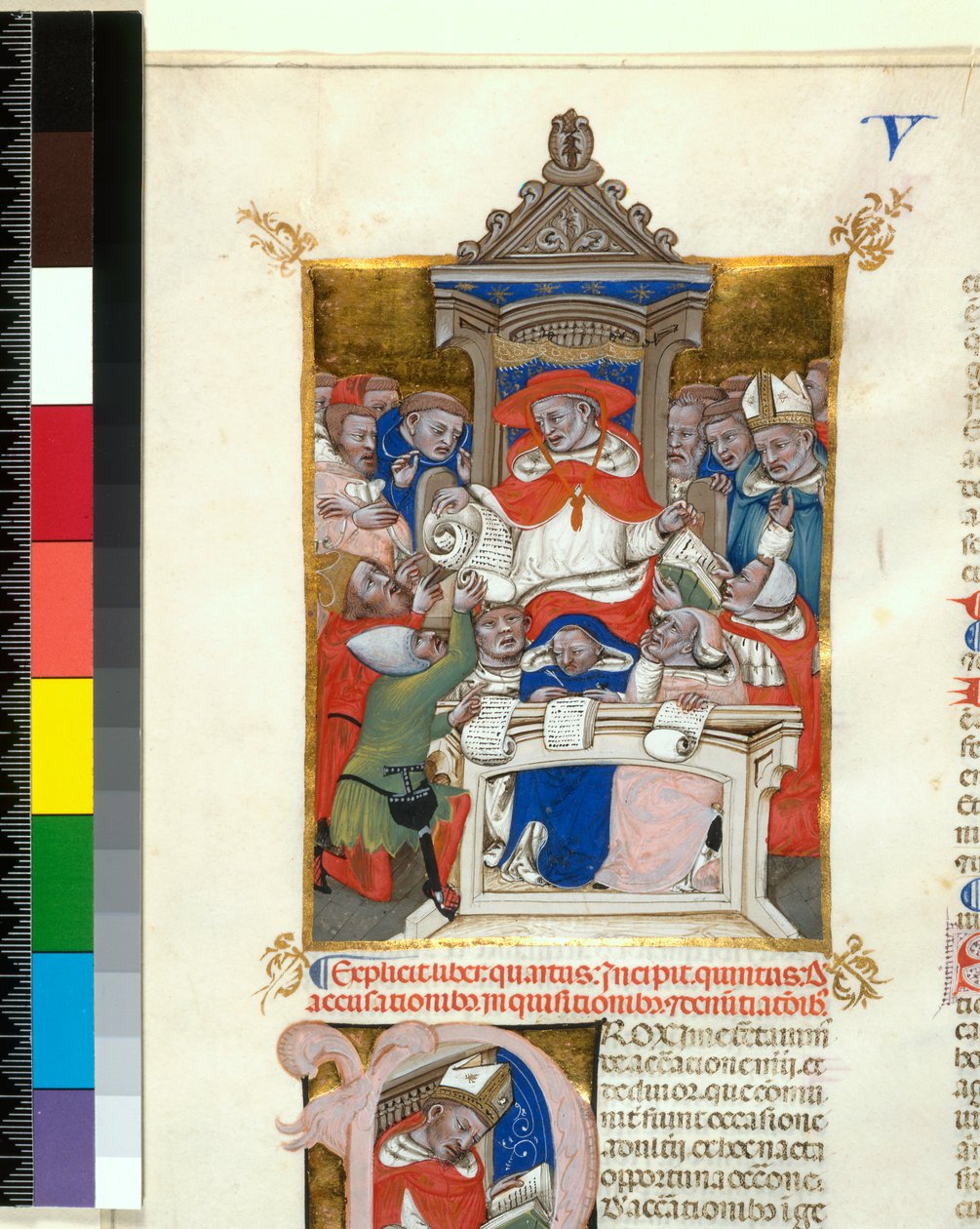 Manuscrito iluminado. Novella em Decretales. A partir do Livro 5, as acusações e investigações e denuntiationibus.a. , c.1355-1365 de Italian School