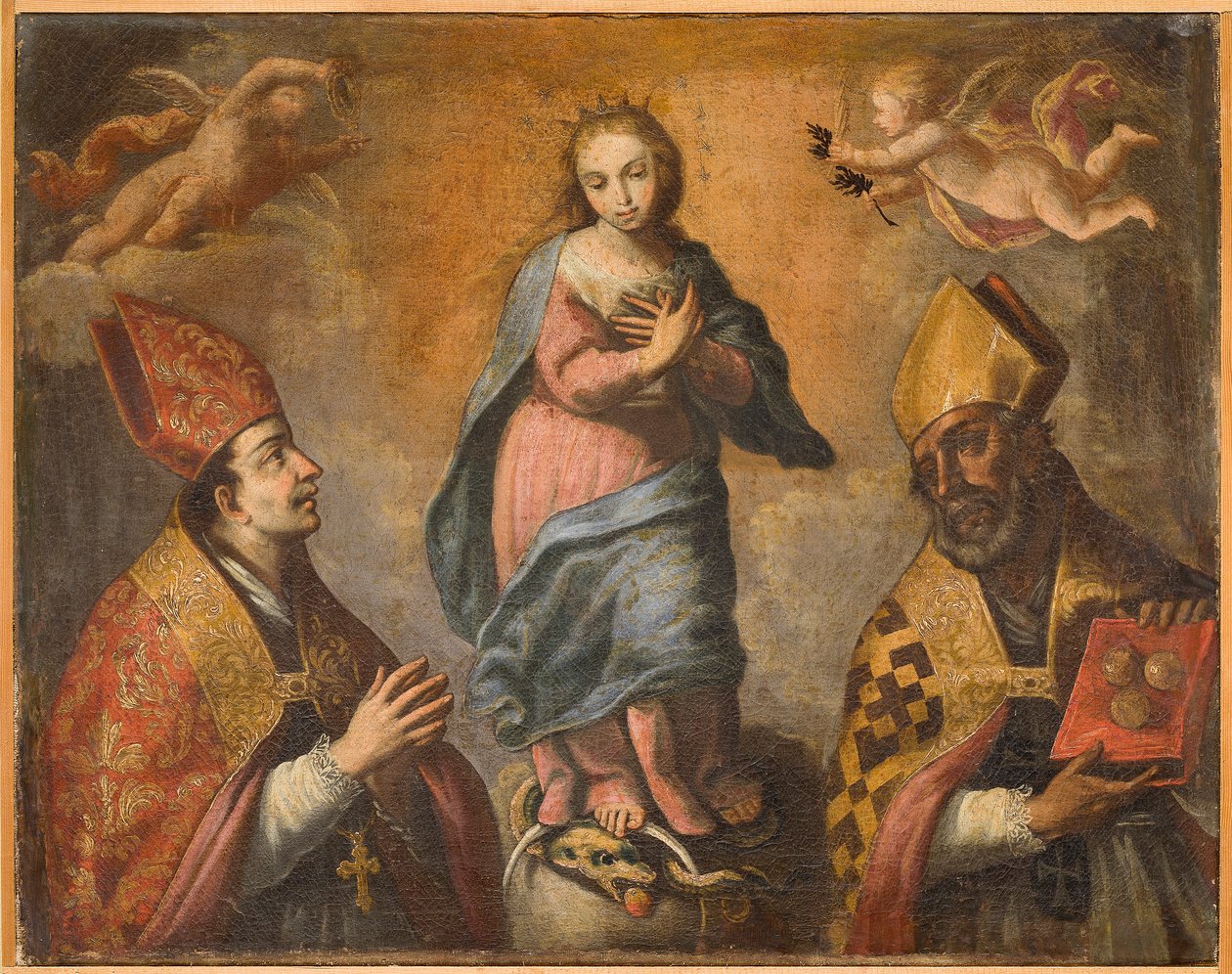 Imaculada entre S. Canio (ou Santo Agostinho) e S. Nicolau, primeira metade do século XVIII (óleo sobre tela) de Italian School