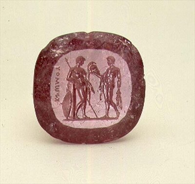 Intaglio de guerreiro e portador de armadura, c.1800 (turmalina) de Italian School