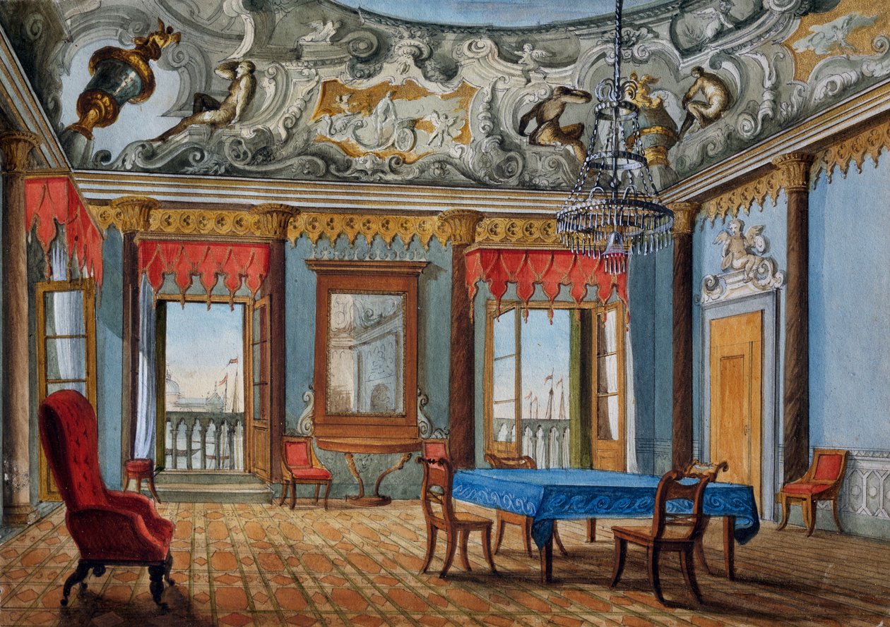 Interior de um palácio veneziano de Italian School