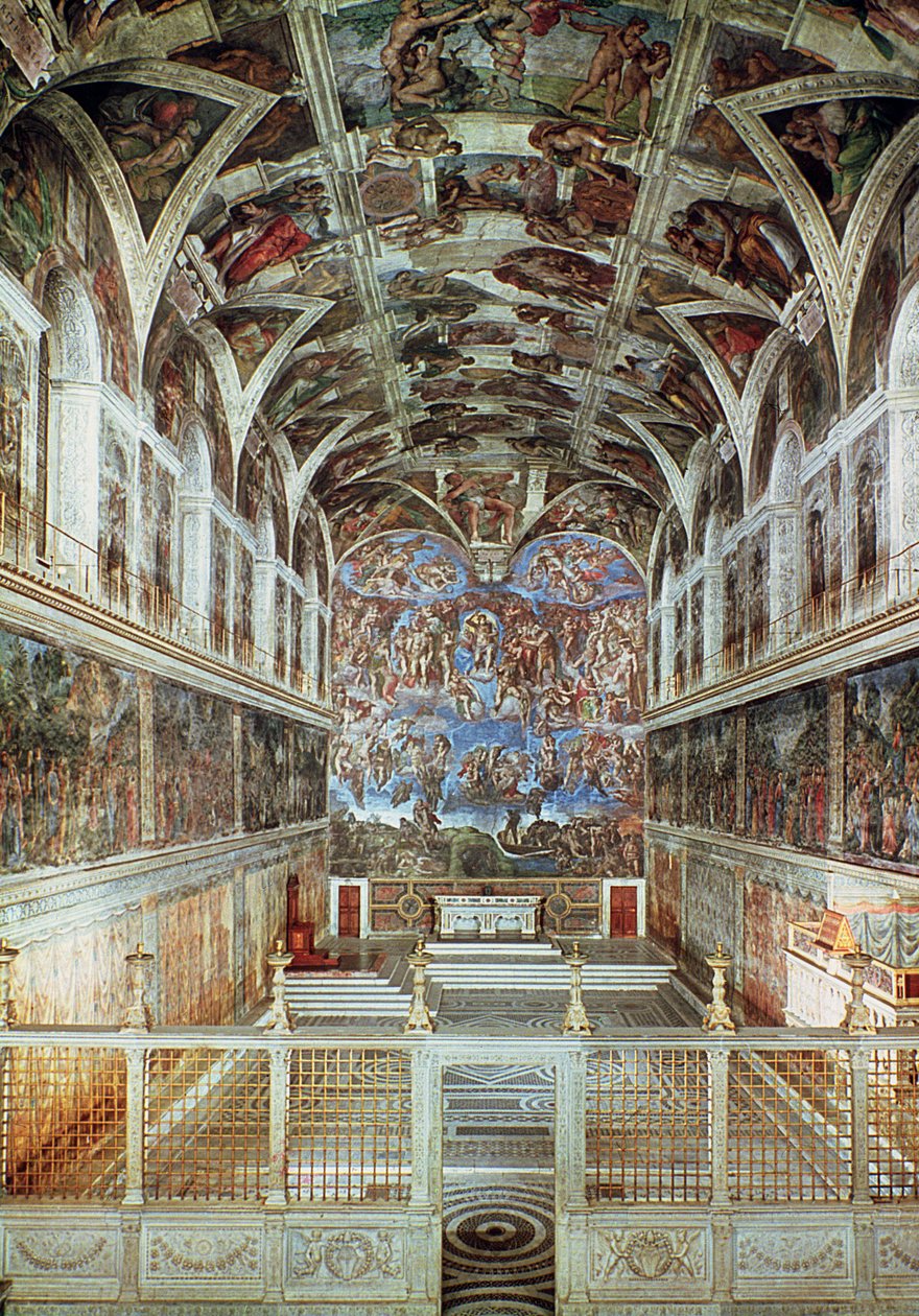 Vista interior da Capela Sistina (pré-restauração) de Italian School
