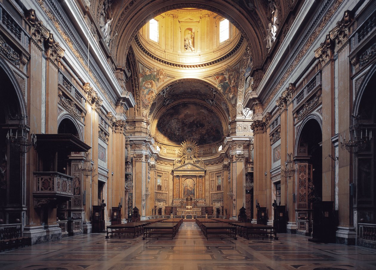 Vista interior da igreja de Gesu em Roma, cerca de 1568 (Vista interior da Chiesa del Gesu em Roma, Itália) de Italian School