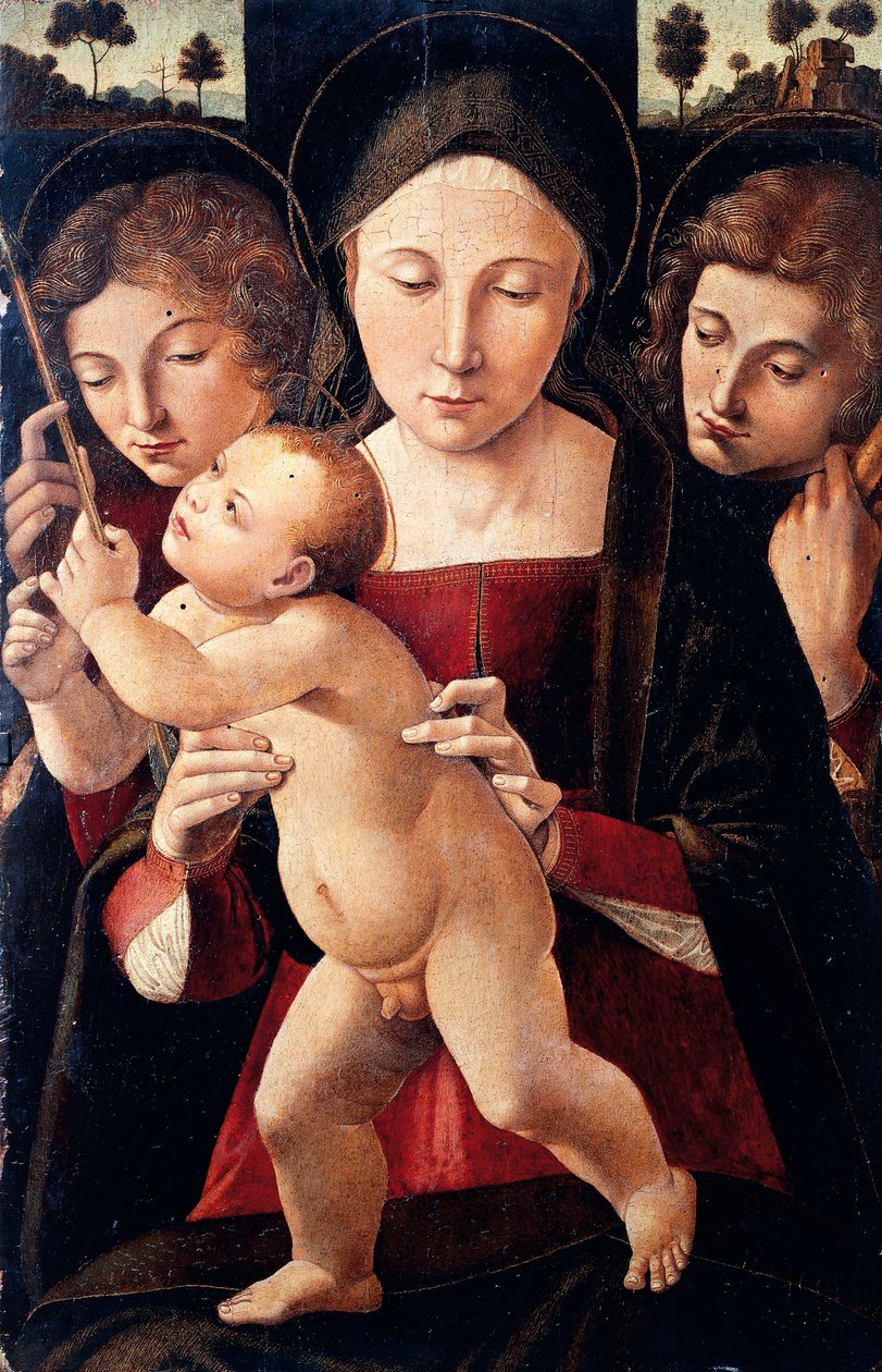 Itália, Asissi, Madonna e Child com dois Anjos de Italian School